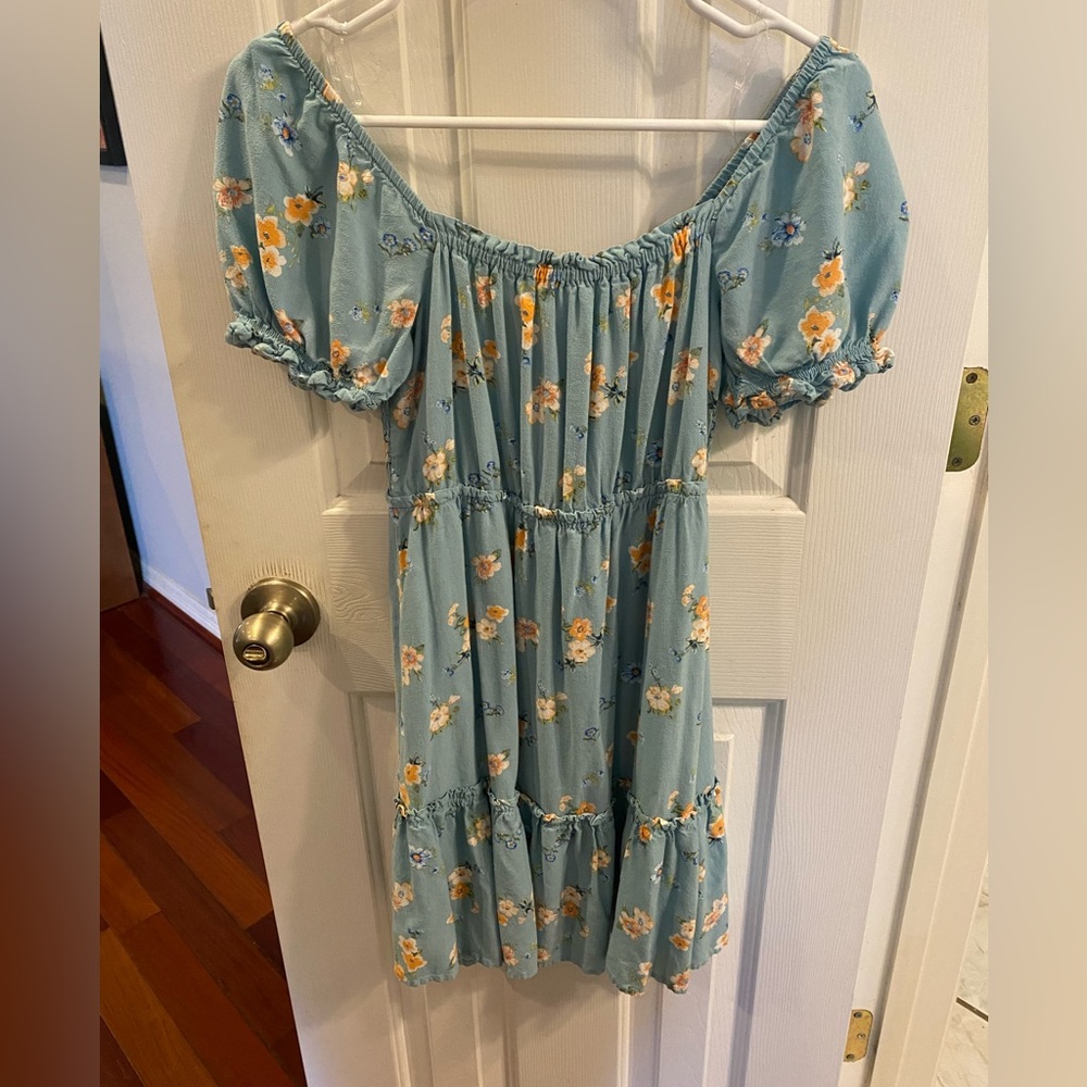 Rewind blue and peach dress smocked back and tiered skirt. Size S.